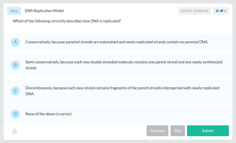 DNA Replication Model-Genetics and Genomics Biology Practice Question