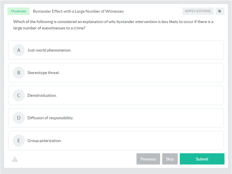 Bystander Effect with a Large Number of Witnesses AP® Psychology Practice Question