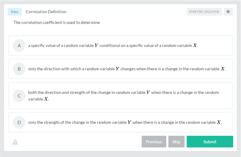 Correlation Definition Econometrics Practice Question