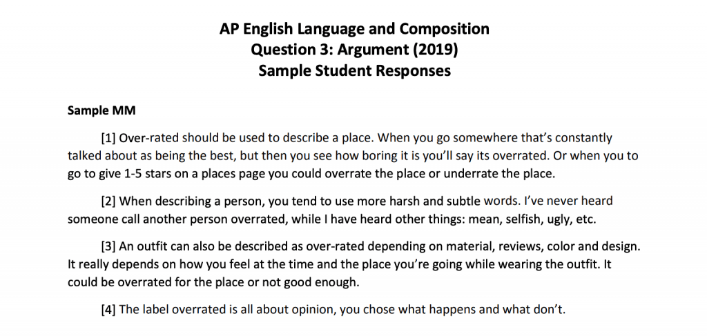 What to Expect from the AP® English Language Argument Free Response Questions - PIck an opinion negative example