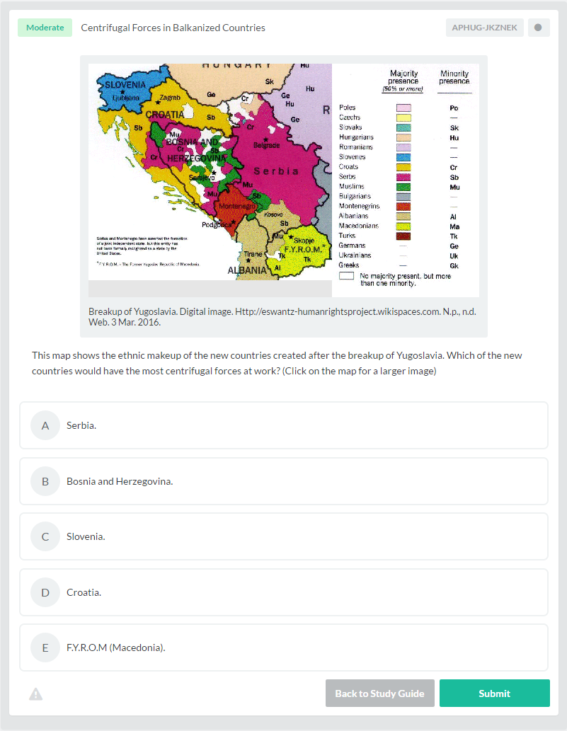 Centrifugal Forces in Balkanized Countries AP® Human Geography Practice Question