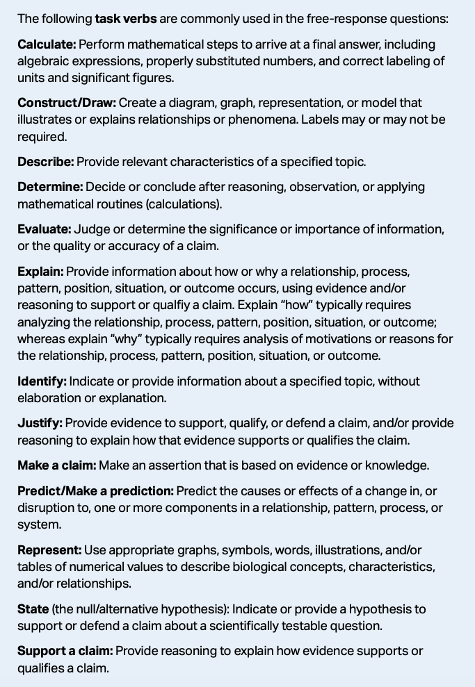 TASK VERBS - AP® BIO FRQ