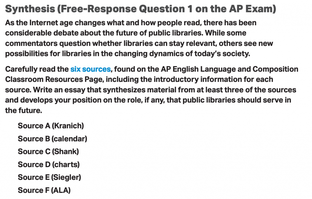 AP® Lang Free Response Examples - Synthesis