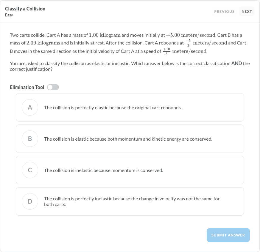 Classify a collision - Multiple Choice Exam Questions sample