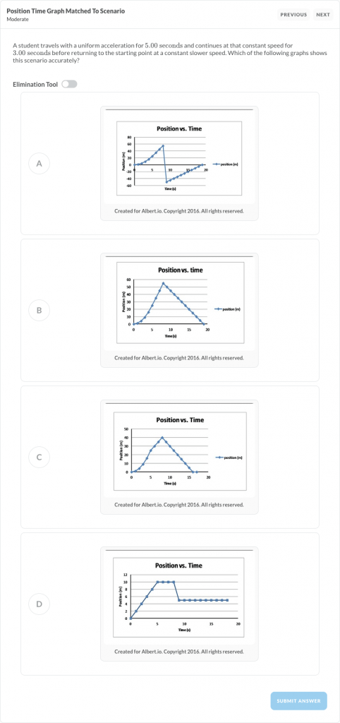 Position time graph matched to scenario - Multiple Choice Exam Questions sample