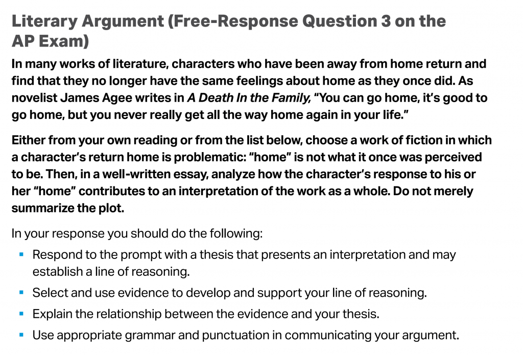 AP® Literature - Literary Argument Directions