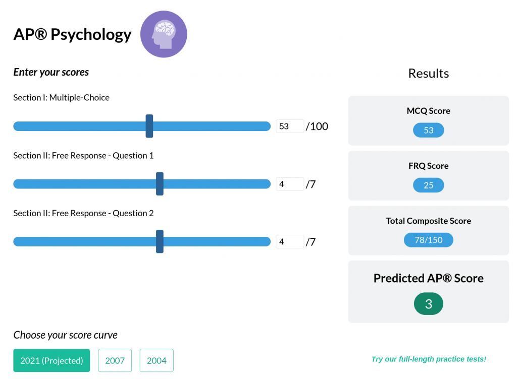 AP® Psychology score calculator screenshot