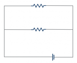 A basic parallel circuit with a voltage source and two resistors in parallel.